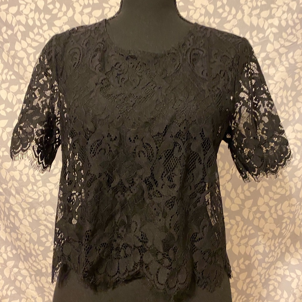 Nice black lace crop pullover dressy zipper back L